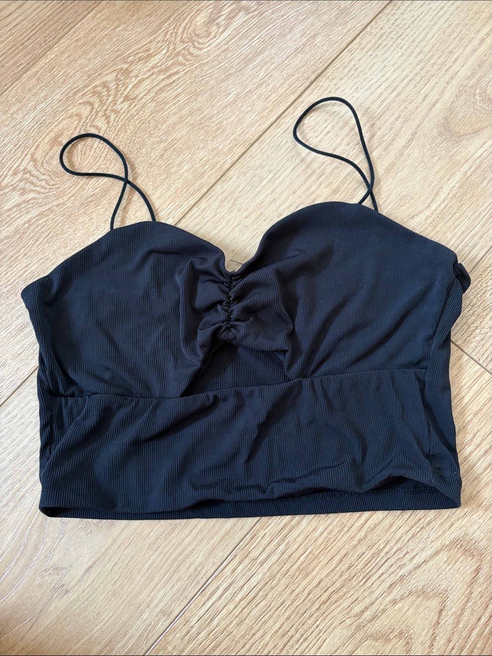 Black Ribbed Cropped Cami Top with Adjustable Straps